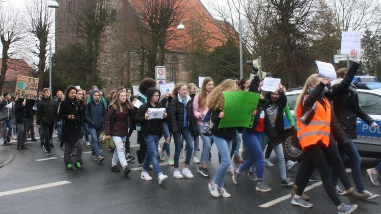 Mehr als 80 Schülerinnen und Schüler haben im März in Ganderkesee für den Klimaschutz demonstriert. Jetzt wollen die Grünen eine Million Euro für den Umwelt-, Klima- und Artenschutz im Haushalt 2020 verankert wissen. Archivfoto: Birgit Stamerjohanns