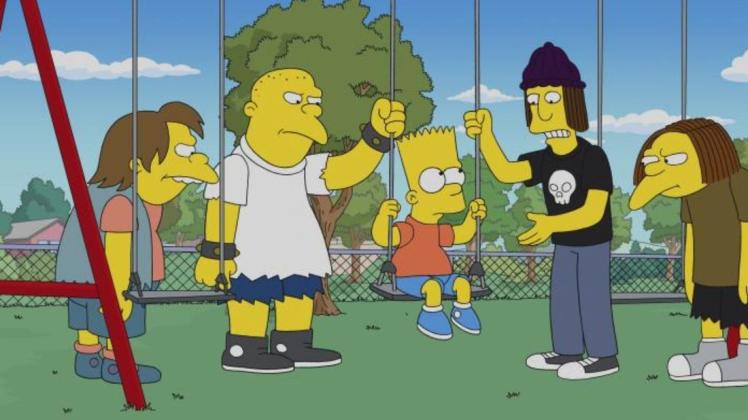 Bart (Mitte) lässt sich von Nelson (l.), Kearny, Jimbo und Dolph zu einer gefährlichen Wette überreden. "Die Simpsons: Bart ist nicht tot". ProSieben, Montag, 28. Oktober, 21.15 Uhr. Foto: Fox and its related entities.