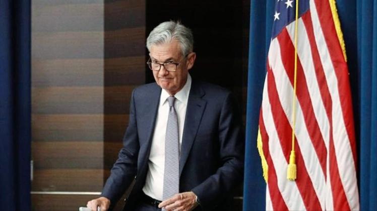 Jerome Powell, Vorsitzender der US-Notenbank Fed, auf dem Weg zu einer Pressekonferenz. 