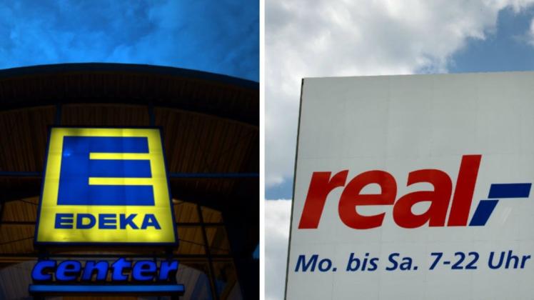 Supermarkt-Riese Edeka will offenbar mehrere Real-Märkte übernehmen. Foto: dpa(2)/Frederico Gamberini/Arno Burgi