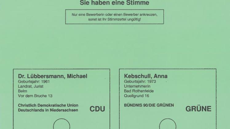 Ein Briefwähler sieht Wahlbeeinflussung durch einen grünen Stimmzettel bei der Landratswahl im Landkreis Osnabrück. Selbst CDU-Kreistagsmitglieder mussten bei der Begründung des Wahleinspruchs in der Sitzung des Kreistags am Montag schmunzeln. Foto: Landkreis Osnabrück