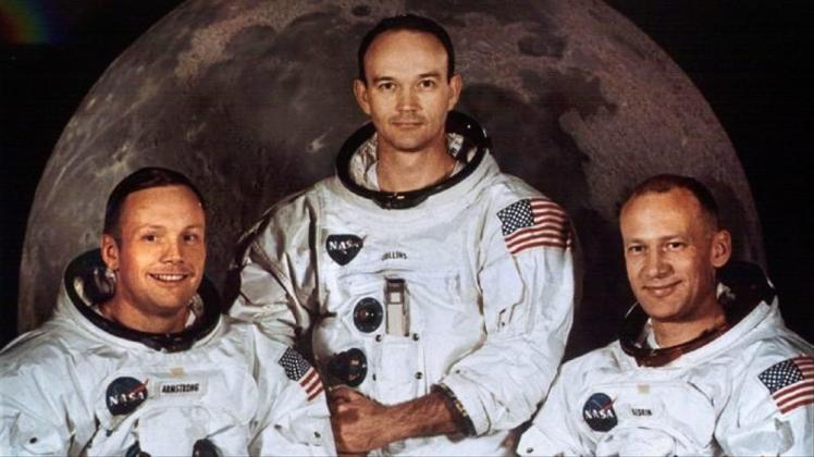 Die Astronauten Neil Armstrong (l-r), Michael Collins und Edwin „Buzz“ Aldrin im Jahr 1969. 