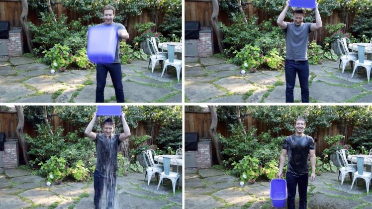 Facebook-Gründer Mark Zuckerberg hatte im August 2014 ein Video auf Facebook geteilt, das ihn bei der "Ice Bucket Challenge" zeigt. Fotos: dpa/Facebook
