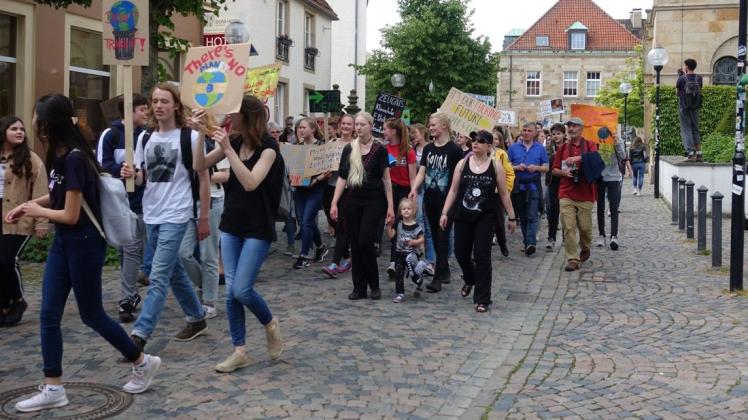 1400 Menschen jeden Alters protestierten am 24. Mai in Osnabrück für eine bessere Klimapolitik. Foto: Stella Essmann