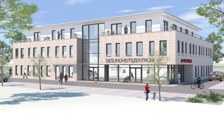 Auf dem alten Baumarktgelände an der B 214 in Bersenbrück entsteht ein Ärztehaus. Entwurf: Büro Ludger Frye