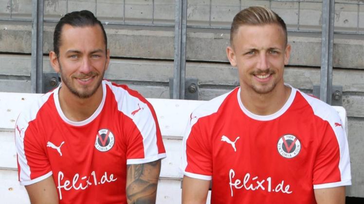 Kommen wohl doch nicht: Felix Backszat und Timm Golley ( ehemals Viktoria Köln ). Foto: imago images / Krschak