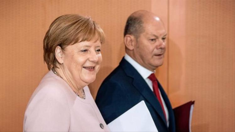 Kanzlerin Angela Merkel und Vizekanzler Olaf Scholz in Berlin. 