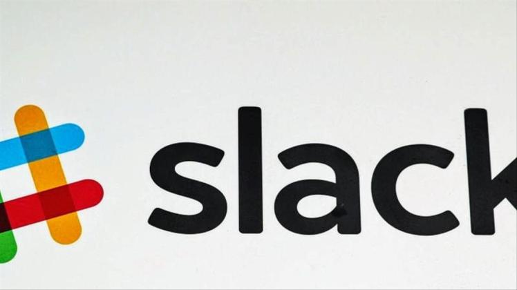 Das Slack-Logo, aufgenommen im Hauptquartier des Unternehmens in San Francisco. 