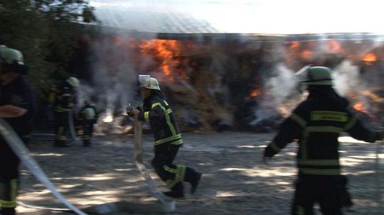 Lichterloh brannte das Strohlager in Tüting bei Ankum. Foto: NWM-TV Lichterloh brannte das Strohlager in Tüting bei Ankum. Foto: NWM-TV