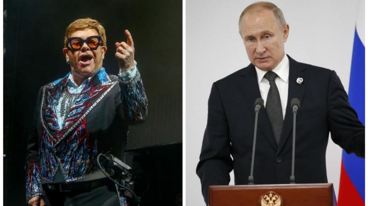 Musiker Elton John schrieb auf Instagram einen offenen Brief an Kreml-Chef Wladimir Putin. Foto: dpa/Alexander Zemlianichenko/Ricardo Rubio