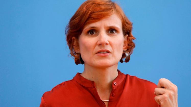 Linken-Chefin Katja Kipping  ruft ihre Partei zu Geschlossenheit auf. Nur so werde sie bei den bevorstehenden 
Landtagswahlen im Osten die AfD stoppen können. Foto: AFP