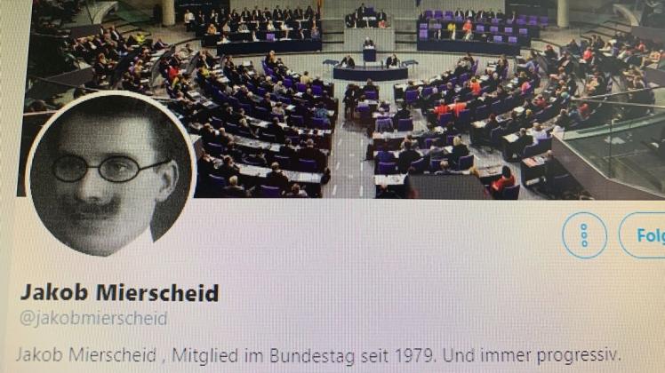Die Twitter-Seite von SPD-Kunstfigur Jakob Maria Mierscheid
Screenshot: Tobias Schmidt