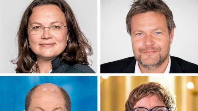 Die Bildkombo zeigt Andrea Nahles (SPD), Robert Habeck (Bündnis 90/Die Grünen), Olaf Scholz (SPD) und Annegret Kramp-Karrenbauer (CDU). Foto: dpa