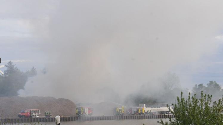 Das Feuer auf dem Firmengelände im Papenburger Hafen entzündete sich in geschreddertem Sperrmüll. Foto: Micha Lemme