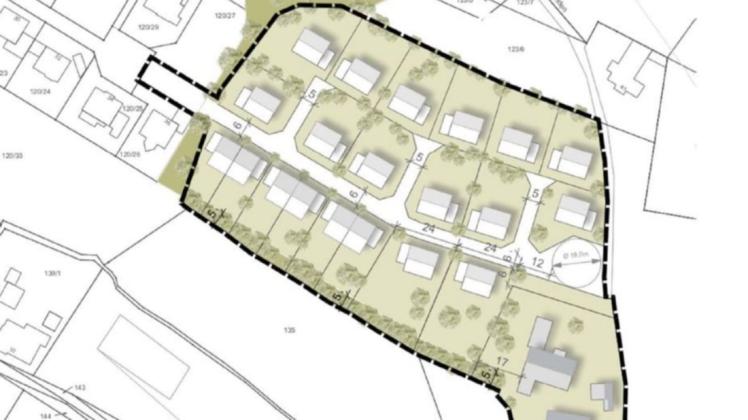 Die geplanten 18 Baugrundstücke mit Ein- und Zweifamilienhäusern, die als Verlängerung am Johann-Spratte-Weg entstehen sollen. Foto: Grafik Gemeinde Hagen/Ingenieurbüro Tovar