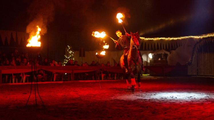 Freihändig dirigierten die Reiter beim Musical "Magie der Pferde" in Melle ihre Tiere durch die Manege.