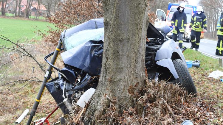 Bei einem Alleinunfall auf dem Tecklenburger Damm kollidierte ein Auto mit einem Baum.