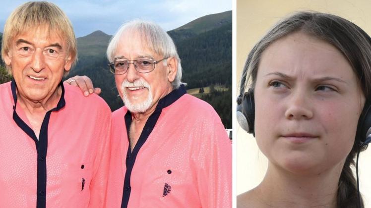 Bernd (l.) und Karl-Heinz Ulrich singen nun über den Klimaschutz und bewundern Greta Thunberg. Collage: imago images/Reinhard Zichy/Artur Widak