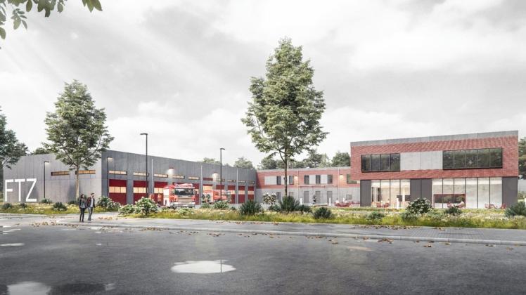 So wird die neue Feuerwehrtechnische Zentrale in Beselin nach ihrer geplanten Fertigstellung Ende 2021 aussehen.