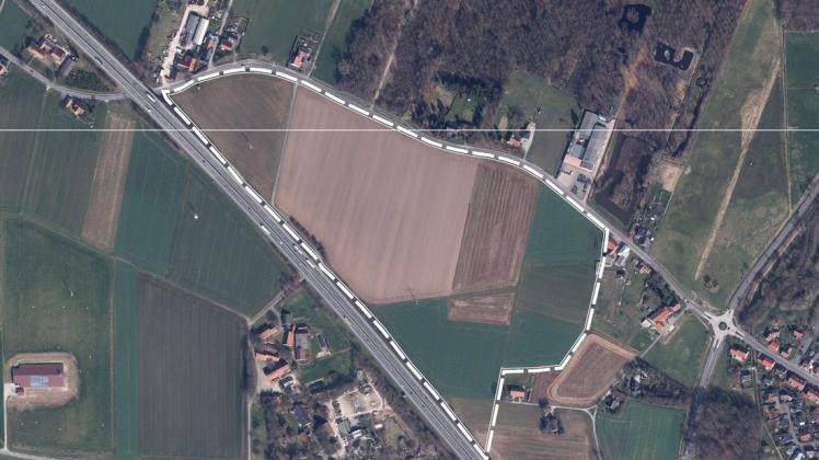Südlich der Gesmolder Straße soll eine 18 Hektar große Gewerbefläche ausgewiesen werden. Foto: LGLN/Katasteramt.