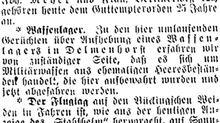 Das Delmenhorster Kreisblatt berichtete am 16. Juni 1926 knapp über ein brisantes Gerücht.