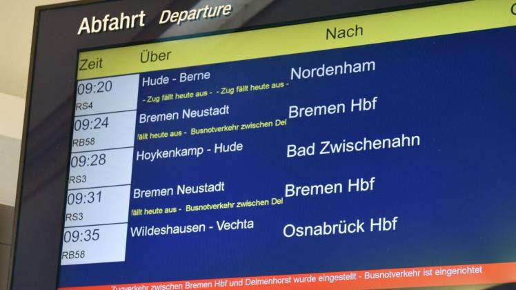 Eine Störung verursacht aktuell Zugausfälle zwischen Bremen und Delmenhorst. (Symbolfoto)