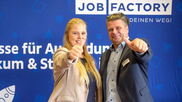 Projektleiterin der Jobfactory Sonja Kretz und Messe-Chef Andreas Markgraf sind zuversichtlich, dass die landesweit größte Ausbildungsmesse auch in diesem Jahr ein Erfolg wird.