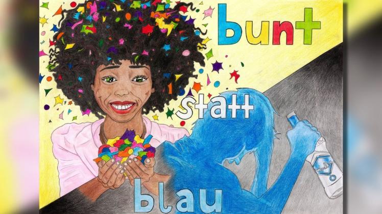 Mit diesem Plakat hat Laura-Sophie Wachtel aus Dünsen den Wettbewerb "bunt statt blau" auf Landesebene gewonnen. Mit diesem Plakat hat Laura-Sophie Wachtel aus Dünsen den Wettbewerb "bunt statt blau" auf Landesebene gewonnen.