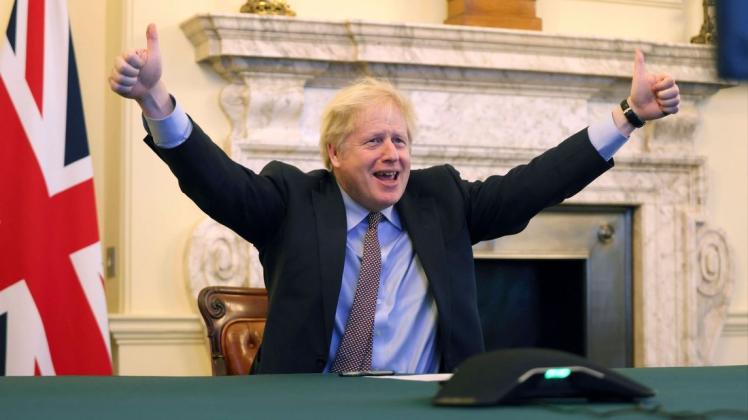 Der britische Premierminister Boris Johnson gibt sich euphorisch nach dem der Brexit-Handelsdeal in trockenen Tüchern war.