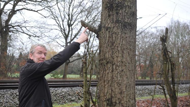 Herbrum Gärtner Ludwig Schade beklagt Baumschnitt an der Bahn