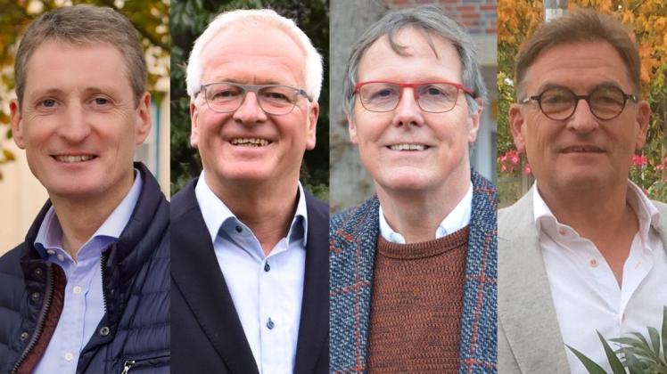 Sie wollen Bürgermeister in Ganderkesee werden und haben bereits mit dem Wahlkampf begonnen: (von links) Ralf Wessel (CDU), Udo Heinen (Grüne) sowie Frank Lenk und Henry Peukert (beide parteilos).