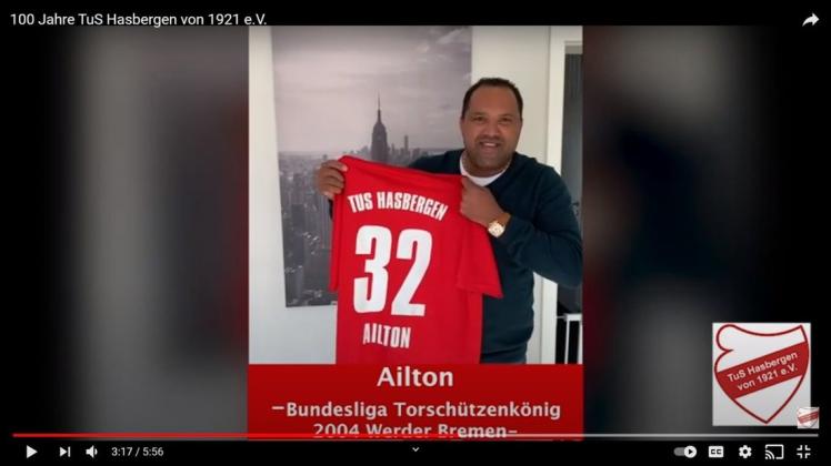 Werder Bremens Legende Ailton gehörte zu den prominenten Gratulanten zum 100. Geburtstag des TuS Hasbergen. Werder Bremens Legende Ailton gehörte zu den prominenten Gratulanten zum 100. Geburtstag des TuS Hasbergen.