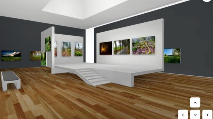 In der virtuellen Fotoausstellung von Joachim Bredenstein können sich Besucher digital durch den Raum bewegen, um die ausgestellten Landschaftsaufnahmen zu bewundern.