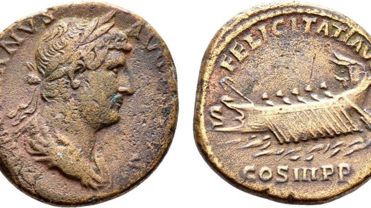 Neben 300 weiteren Münzen aus der Römischen Zeit ist auch ein sehr gut erhaltenes Portrait des Hadrian mit Darstellung eines römischen Kriegsschiffes auf der Rückseite ab sofort online einzusehen.