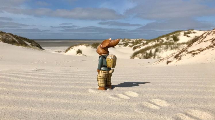Auf Amrum wurde am menschenleeren Strand der Osterhase gesehen.