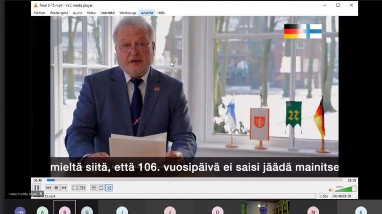 Bedauerte in seiner für den Video-Chat vorbereiteten Rede, dass der Finnentag nicht wie gewohnt am Ehrenhain stattfinden konnte: Bürgermeister Wolfgang Wein.