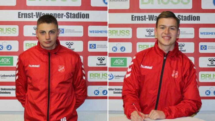 Die Youngster Tino Arp (li.) und Moritz Holst werden auch in der kommenden Saison für Fußball-Oberligist SV Eichede spielen.