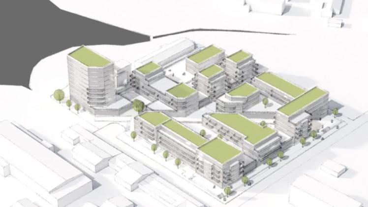 Die Rostocker VR-Immobilien GmbH plant am Osthafen ein Quartier mit Büros, Wohnungen, Einzelhandel, Hotel und Kita zu errichten.