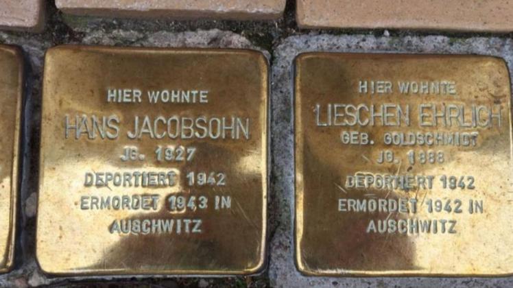 So sahen die Stolpersteine zum Gedenken an Hans Jacobsohn und Lieschen Ehrlich in der Hansenstraße 1 in Güstrow aus. Die im Dezember 2020 entwendeten Steine werden jetzt ersetzt.