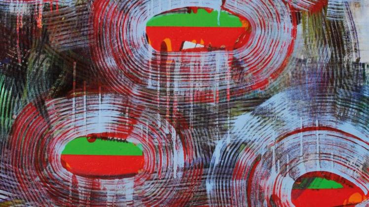 Ausschnitt aus dem Bild „Cluster“ von Tim Allen aus Großbritannien, Acryl auf Leinwand.