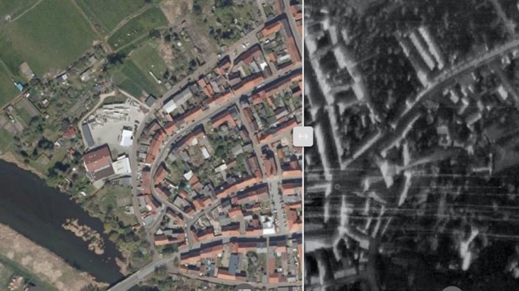 Lenzen heute und damals. Mit dieser App des Geoportals lassen sich aktuelle und historische Luftaufnahmen direkt nebeneinander legen. Lenzen heute und damals. Mit dieser App des Geoportals lassen sich aktuelle und historische Luftaufnahmen direkt nebeneinander legen.