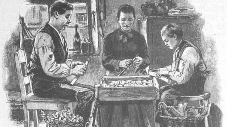 So sah es die Zeitschrift „Gartenlaube“ im Jahr 1888: Eine Familie als „Proppensnieder“ bei der Arbeit.