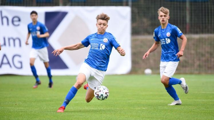 Er brachte die B-Junioren des FC Hansa mit seinem Treffer zum 1:0 im Volksstadion gegen Werder Bremen auf die Siegerstraße: Tristan Wagner