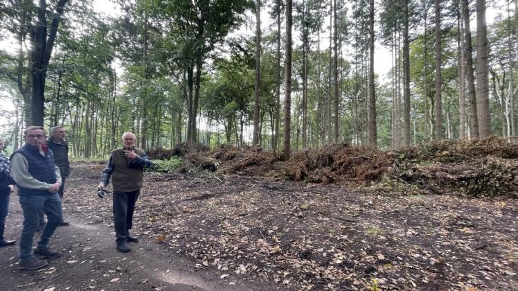 Der Grünschnitt der Stadt wird aktuell im Forst gelagert, erklärt Umweltausschussvorsitzender Jürgen Heine (r.). Das soll sich aber ändern.