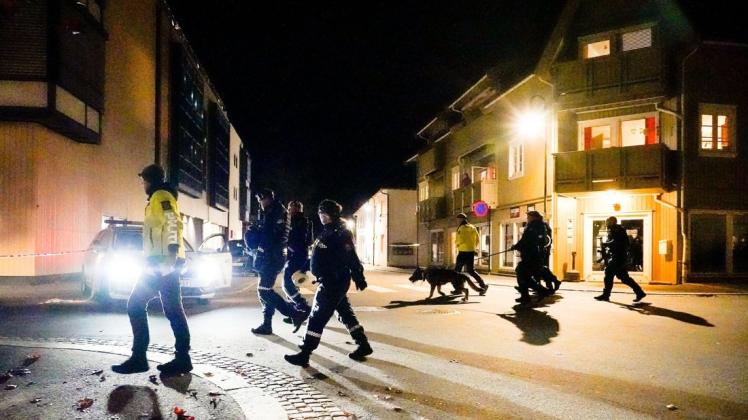 Polizisten im Zentrum von Kongsberg: Bei der Gewalttat hat es mehrere Tote und Verletzte gegeben.