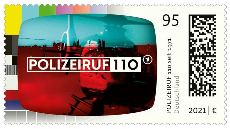 Die neue Briefmarke zum "Polizeiruf 110"-Jubiläum.
