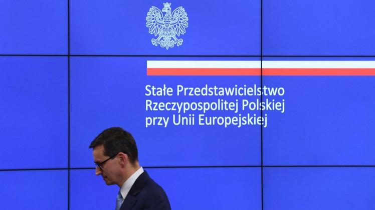 Geht immer wieder erkennbar auf Konfrontationskurs zur EU: Polens Premierminister Mateusz Morawiecki. Das Bild zeigt ihn nach einer Pressekonferenz beim EU-Gipfel in der vergangenen Woche.