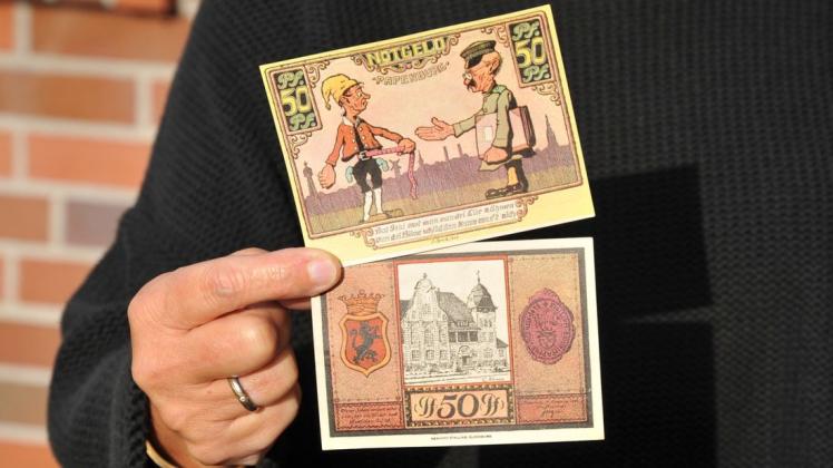 50 Reichspfennige in Scheinen: Das vor 100 Jahren in Umlauf gebrachte Notgeld aus Papenburg ist bei Sammlern bis heute beliebt.