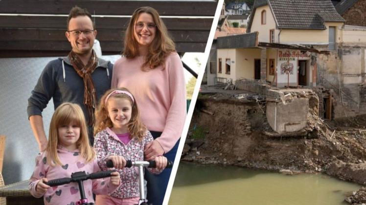 Das Ehepaar Christof und Nicole Schneiders mit den Kindern Antonia und Josephine hat sich nach der Hochwasserkatastrophe im Ahrtal für einen Neuanfang in Lingen entschieden.