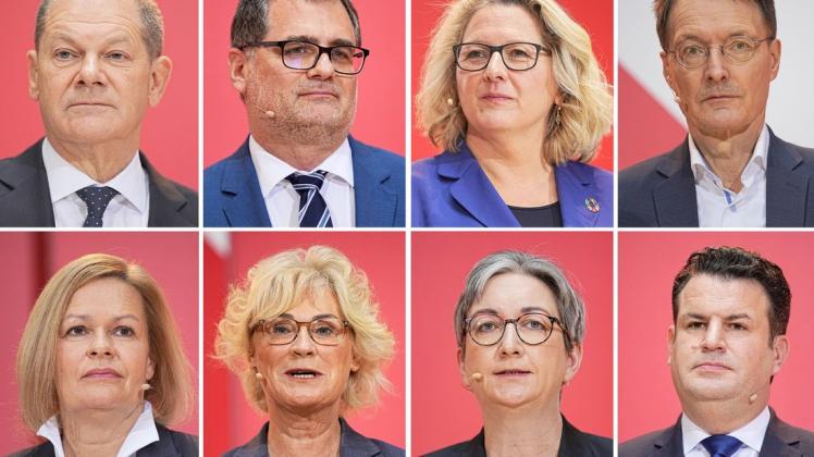 Vier Frauen und drei Männer von der SPD werden dem ersten Kabinett von Olaf Scholz (oben links) angehören. Insgesamt gibt es dann in der neuen Bundesregierung mit Grünen und FDP gleich viele Frauen wie Männer.